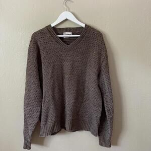 Vintage 90s Wool Blend Speckled Knit V-Neck Sweater Relaxed Brown Neutral